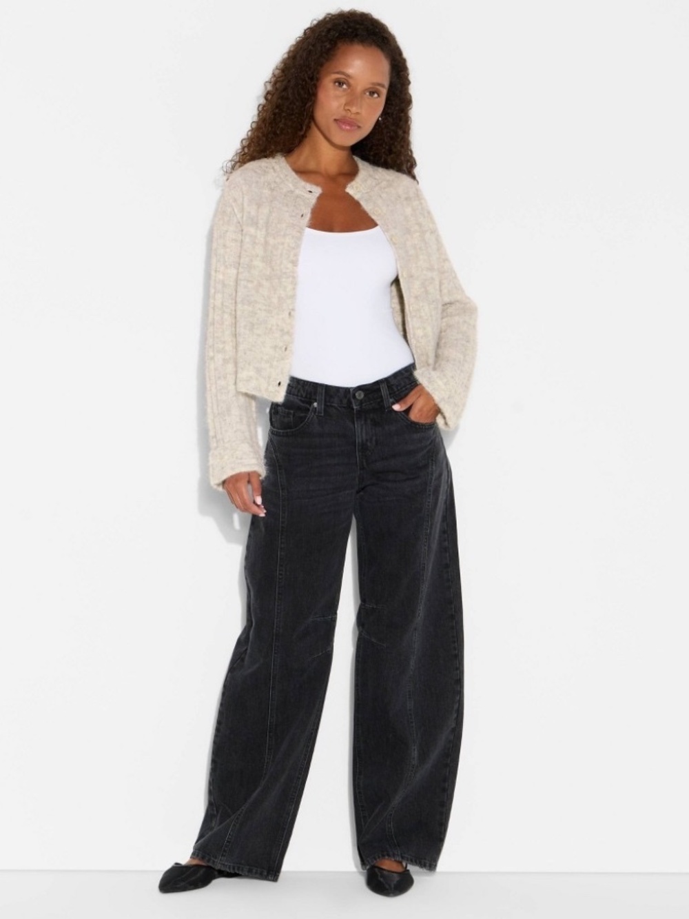 Women's Ribbed Crewneck Cardigan - Wild Fable™ Light Gray XL